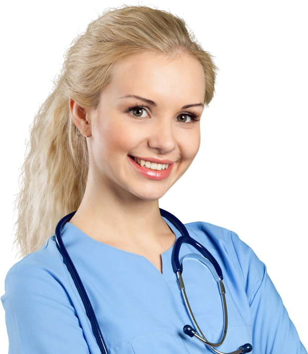 Smiling female medical professional portrait healthcare background