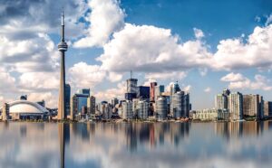 Modern Canadian city skyline for students